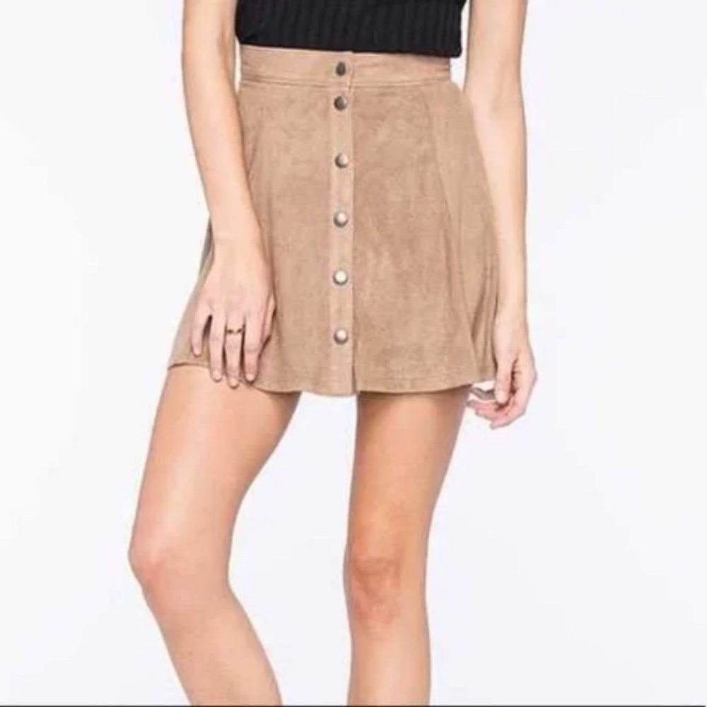 Full Tilt Suede Beige Button-Up Skirt